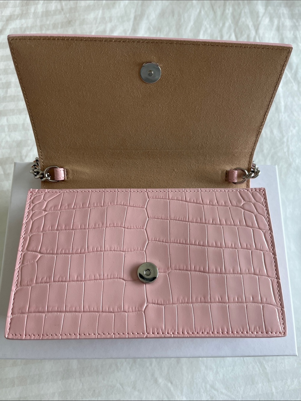 Alexander McQueen Pink Croc-Embossed Mini Crossbody with Skull Detail - Picture 2 of 7